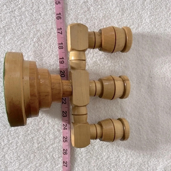 Vintage Wooden Scandinavian 3 Arm Candle Holder Candelabra - Picture 12 of 13